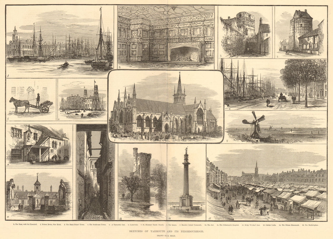 Sketches of Yarmouth & its neighbourhood. Drawn by S. Read. Norfolk 1882 print